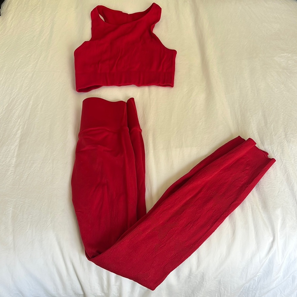 Fabletics Matching Red 2 Piece Set- Mesh Workout … - image 1